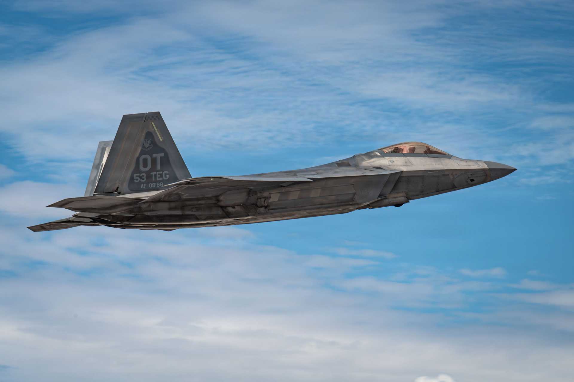 The U.S. Air Force F-22 Raptor is a fifth-generation stealth air superiority fighter featuring supercruise, low-observable design, AN/APG-77 AESA radar, and advanced sensor fusion for beyond-visual-range dominance in contested airspace.