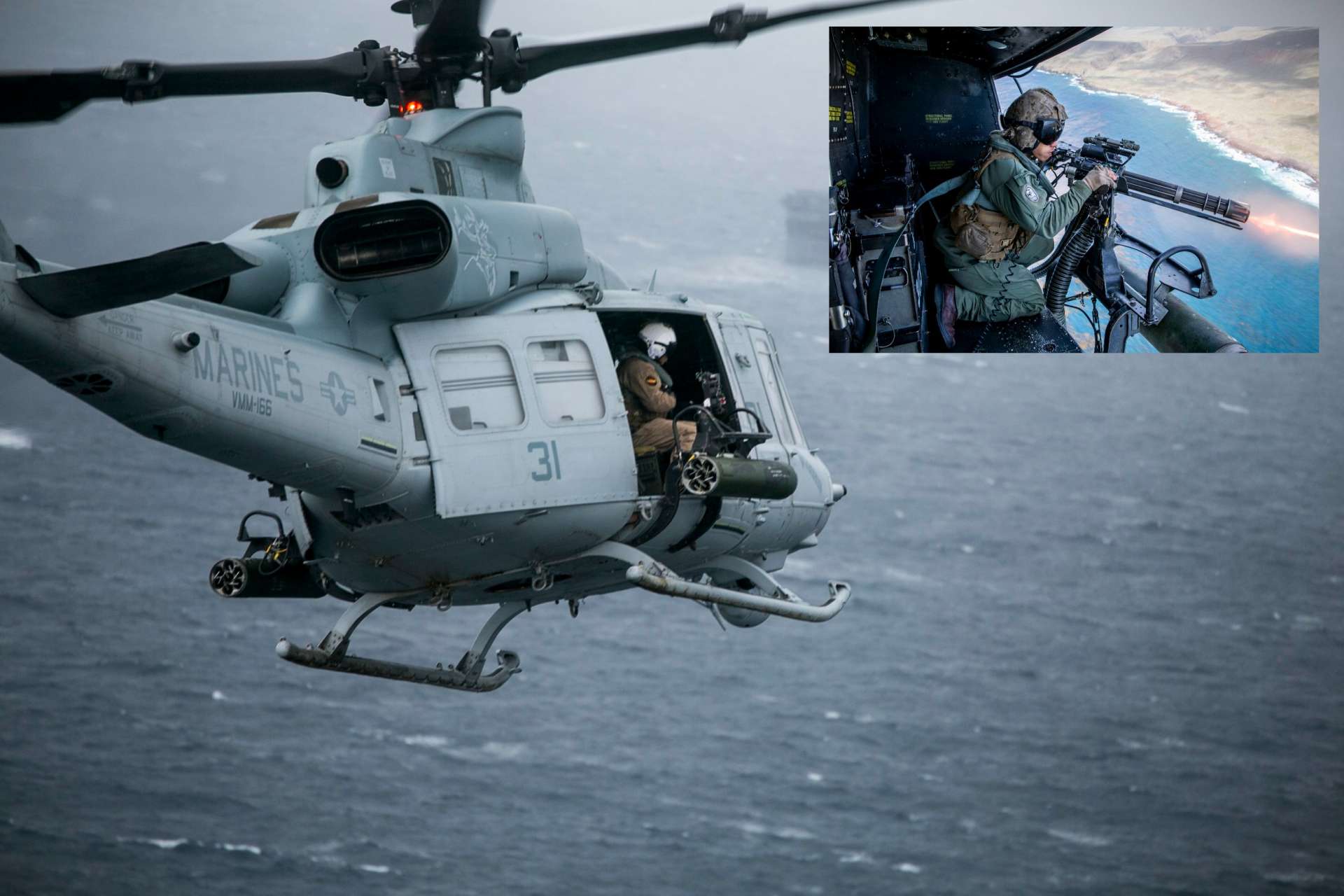 U.S. Marines used a UH-1Y Venom at WTI 2-26 in Arizona to combine troop insertion with live drone engagement, signaling a shift toward helicopters actively countering UAV threats during operations (Picture Source: U.S. Marines / U.S. Department of War)