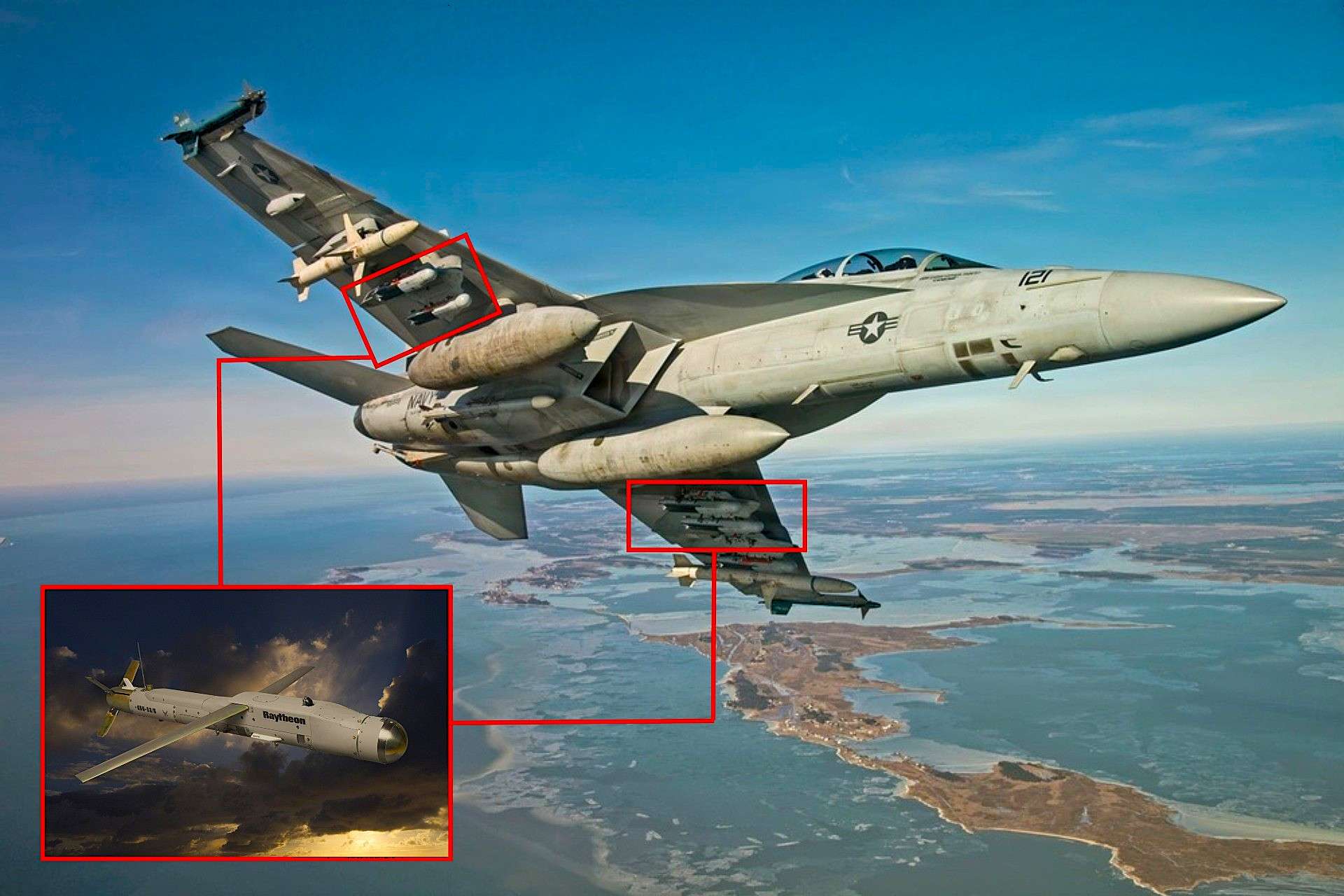 An F/A-18 tests the Small Diameter Bomb II at Naval Air Station Patuxent River, Maryland, showcasing its tri-mode seeker for engaging moving targets in adverse conditions (Picture Source: U.S. Navy / Raytheon)