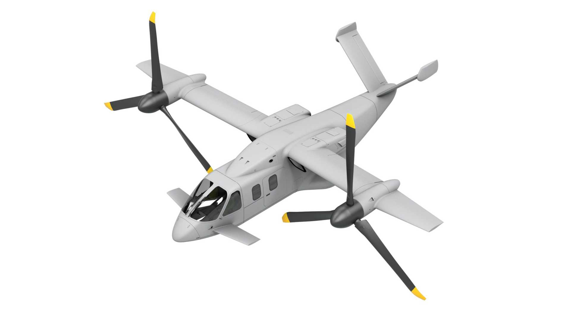 The ATA-NXM tiltrotor concept is based on several structural characteristics previously explored with the NGCTR demonstrator, including straight wings, a composite fuselage, and a V-tail equipped with vertical tips. (Picture source: Leonardo Helicopters)