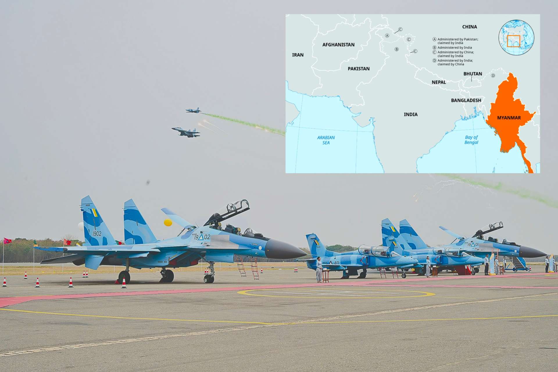 Myanmar commissioned two Su-30SME multirole fighters, adding new aircraft to the upper tier of its combat air fleet (Picture Source: Social Media / Britannica)