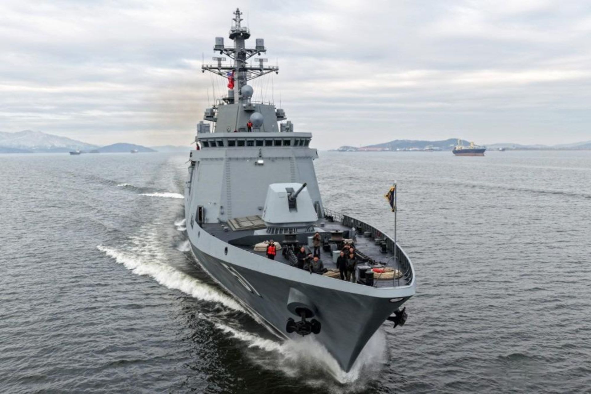 North Korean leader Kim Jong Un inspects operations aboard the Choe Hyon destroyer