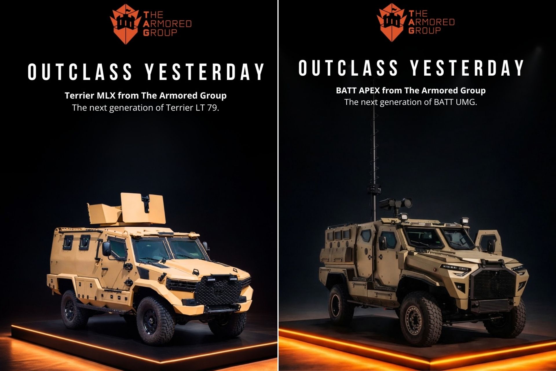 BATT APEX and Terrier MLX showcase The Armored Group transition toward modern armored vehicles combining enhanced protection mobility and mission adaptability (Picture source: The Armored Group)