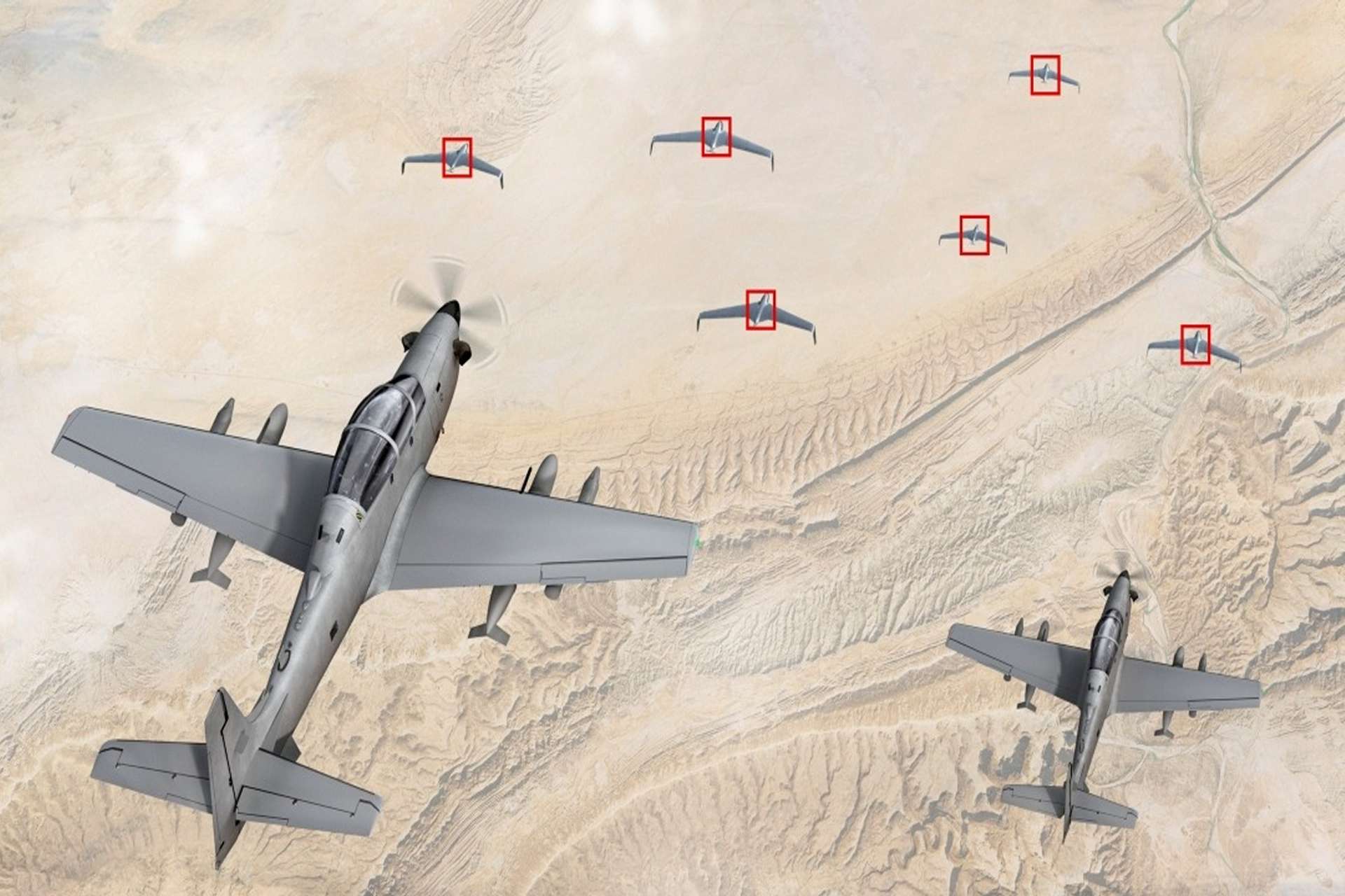 Embraer and Valkyrie Aero are upgrading the A-29 Super Tucano with Gunslinger AI to accelerate detection, tracking, and engagement of hostile drones, combining EO/IR sensors, datalinks, and low-cost effectors like guns and guided 70 mm rockets to deliver a sustainable, expeditionary counter-UAS &ldquo;drone hunter&rdquo; capability (Picture source: Embraer).