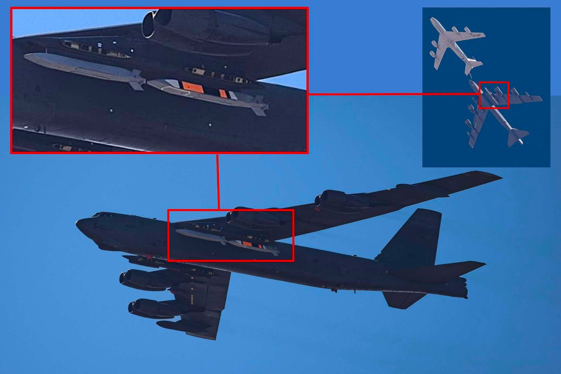A U.S. B-52H bomber has been spotted carrying AGM-181 LRSO test missiles, signaling progress toward replacing the AGM-86B and strengthening future nuclear stand-off deterrence (Picture Source: Jarod Hamilton on X)
