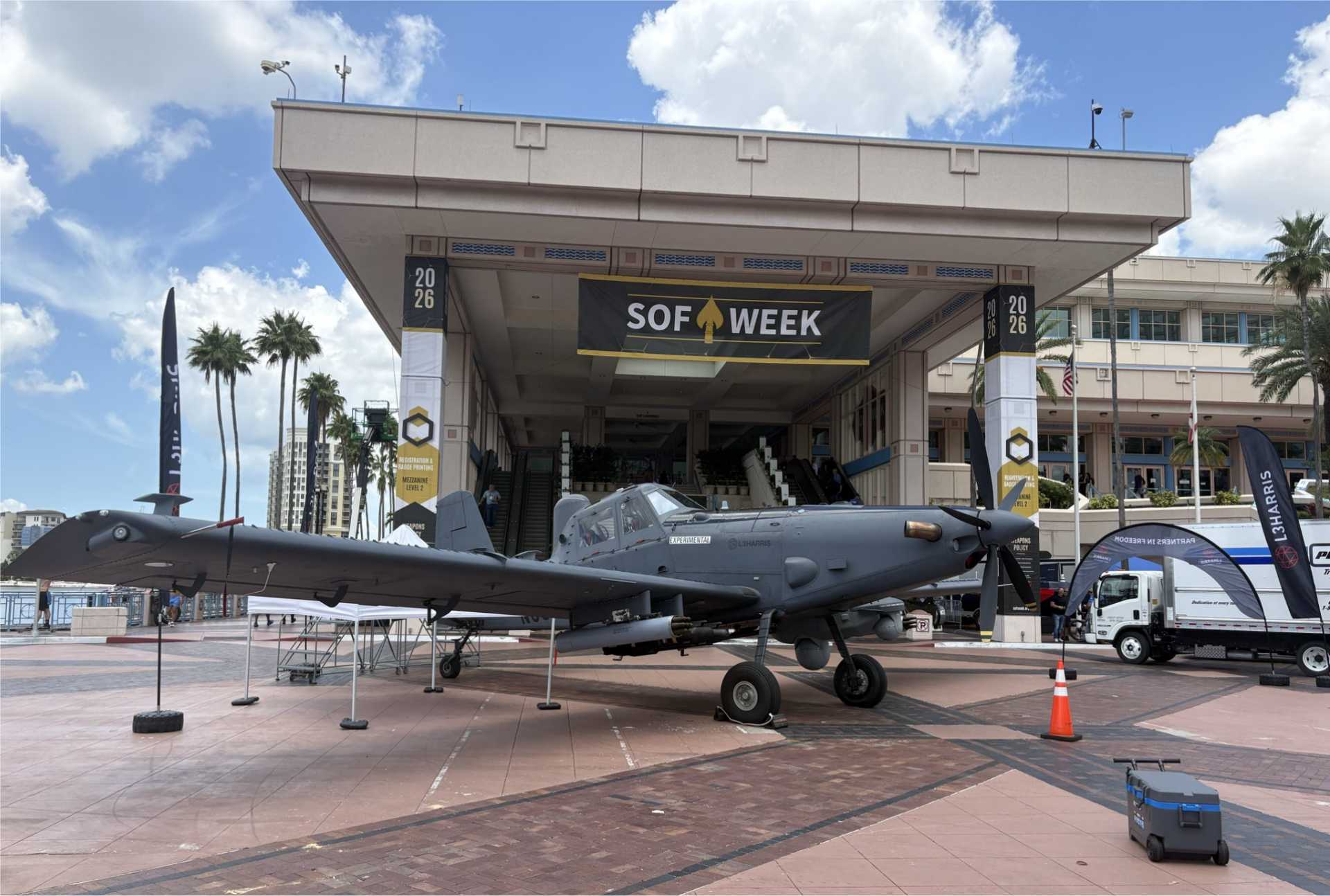 L3Harris OA-1K Skyraider II showcased at SOF Week 2026 in Tampa, highlighting rapid deployment and expeditionary combat support capabilities for U.S. Special Operations Forces. (Picture source Air Tractor AT-802U X account)