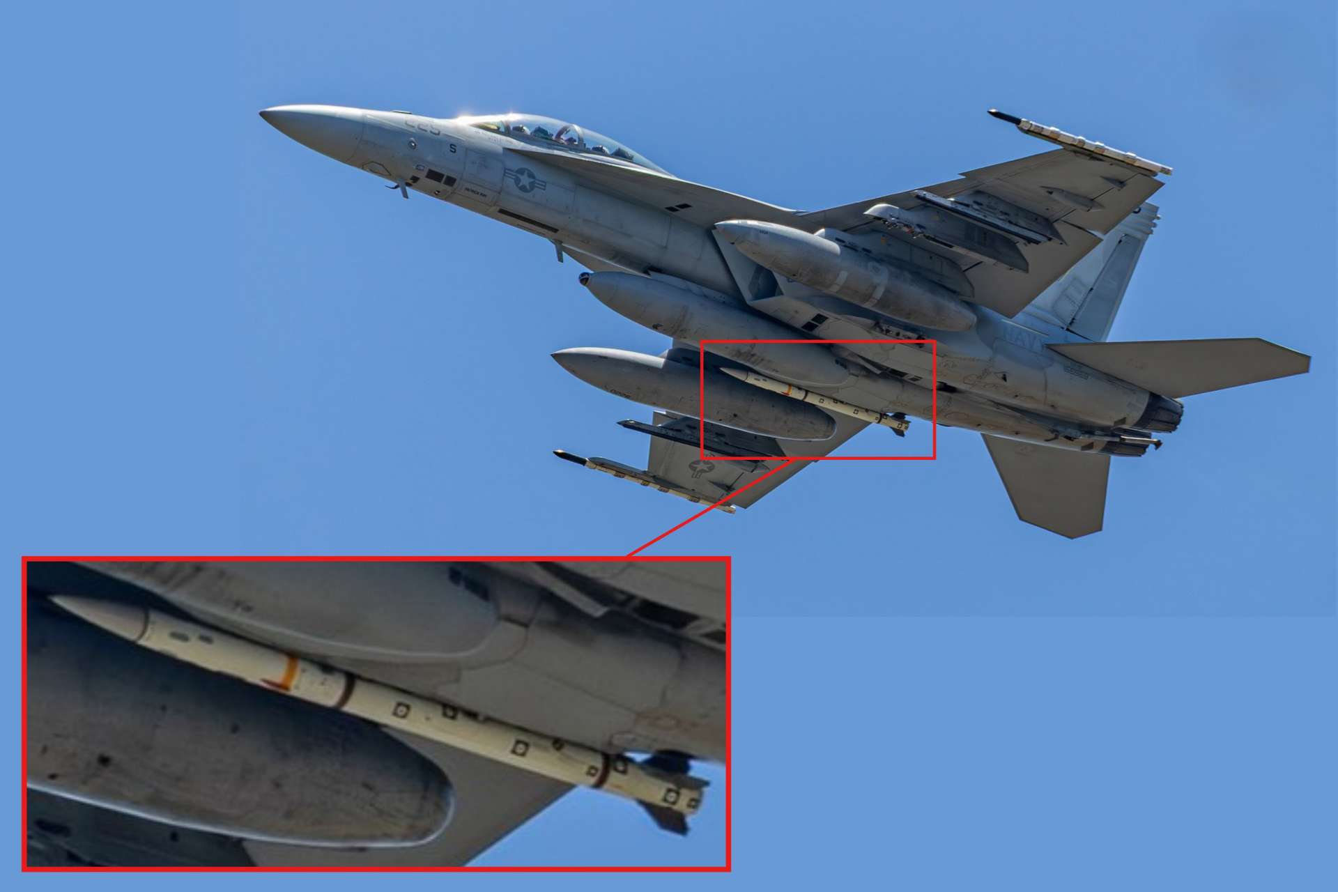 A newly photographed Boeing F/A-18F Super Hornet carrying the AIM-260A Joint Advanced Tactical Missile suggests the United States is moving closer to fielding a next-generation beyond-visual-range weapon designed to restore long-range air combat advantage against peer adversaries (Picture Source: Jonathan Tweedy) 