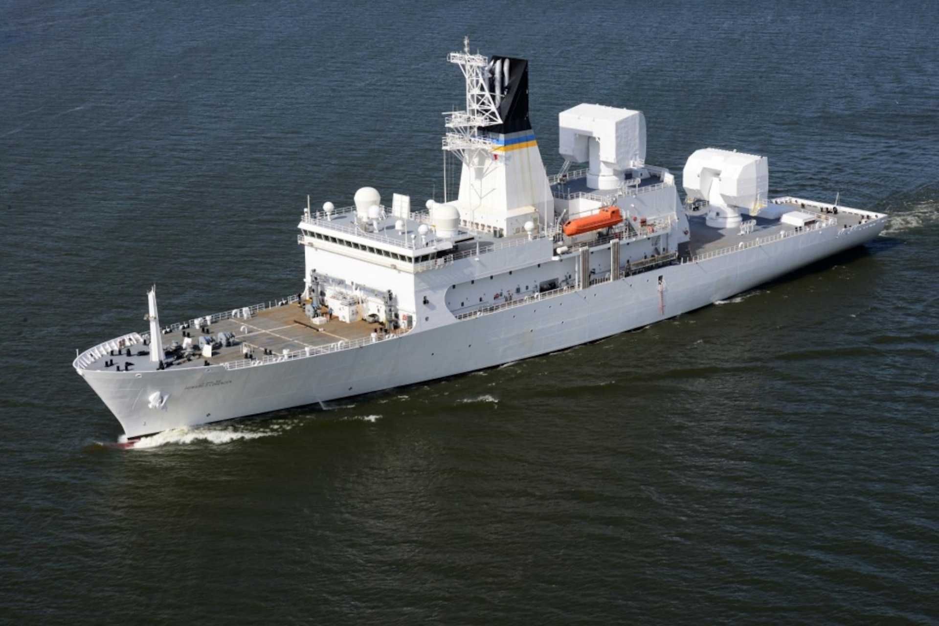 The U.S. Navy's USNS Howard O. Lorenzen (T-AGM-25) missile range instrumentation ship supports missile tracking and flight-test missions. The U.S. Missile Defense Agency is preparing a new 160-meter (525-foot) vessel to strengthen missile tracking and interceptor testing across the Pacific Ocean. (Picture source: U.S. Coast Guard)