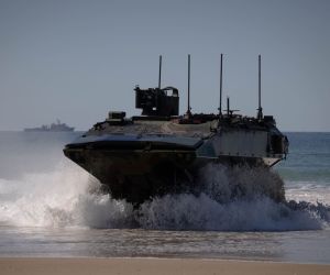 U.S. Marine Corps Amphibious Combat Vehicles assigned to the 31st Marine Expeditionary Unit conduct surf passage training at Shoalwater Bay Training Area in Queensland, Australia, in July 2025. (Picture source: US DoD)
