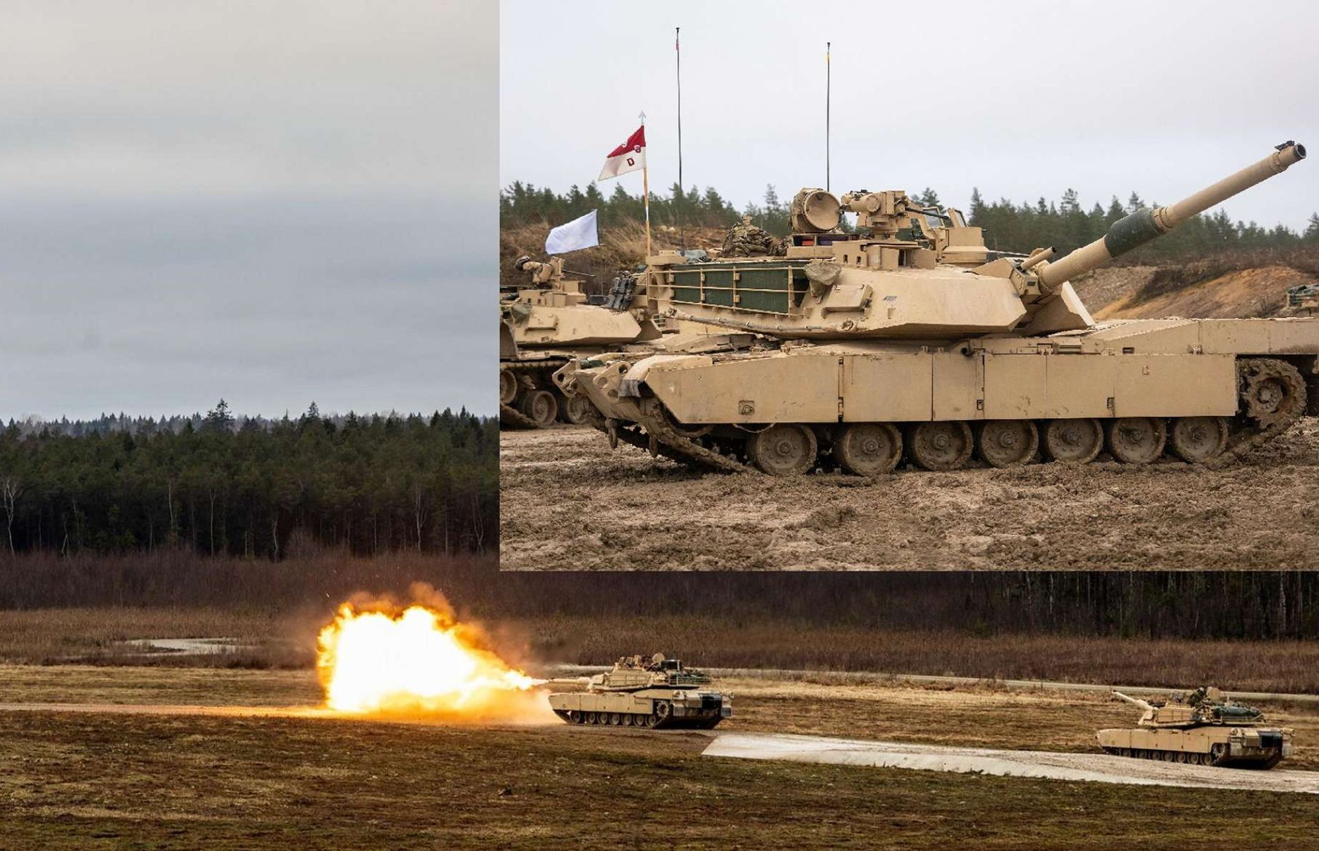U.S. Army M1A2 Abrams main battle tanks conduct live-fire training in Estonia, showcasing a 120 mm smoothbore cannon, heavy composite armor, advanced fire-control systems, and high mobility powered by a 1,500 hp gas turbine, combining lethal firepower, crew protection, and networked battlefield integration to deliver decisive shock action on NATO’s eastern flank (Picture source: Estonian MoD).