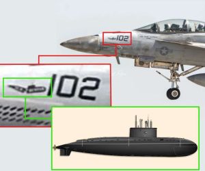 A rare “Sub Buster” marking on a VFA-41 F/A-18F Super Hornet points to possible involvement in a U.S. strike against an Iranian submarine during Operation Epic Fury (Picture Source: Jeff Rojas / USNI / Edited By Army Recognition Group)