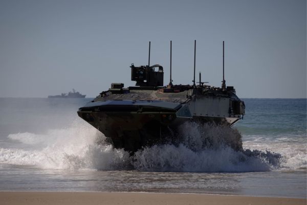 U.S. Marine Corps Amphibious Combat Vehicles assigned to the 31st Marine Expeditionary Unit conduct surf passage training at Shoalwater Bay Training Area in Queensland, Australia, in July 2025. (Picture source: US DoD)