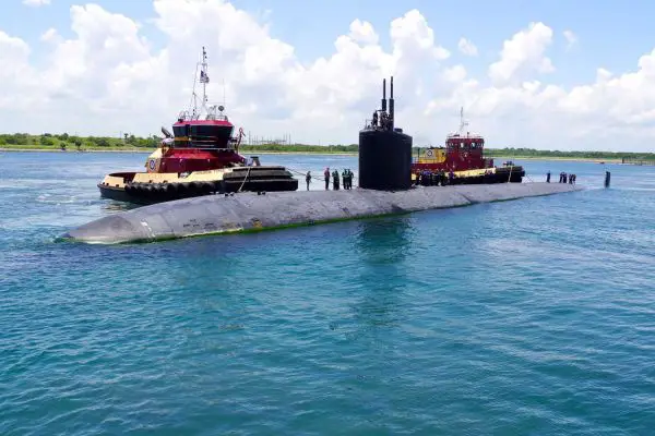 The USS Albany was the last U.S. submarine built using the traditional keel-up construction method and the last launched down a shipway before modular construction became standard. (Picture source: US Navy)