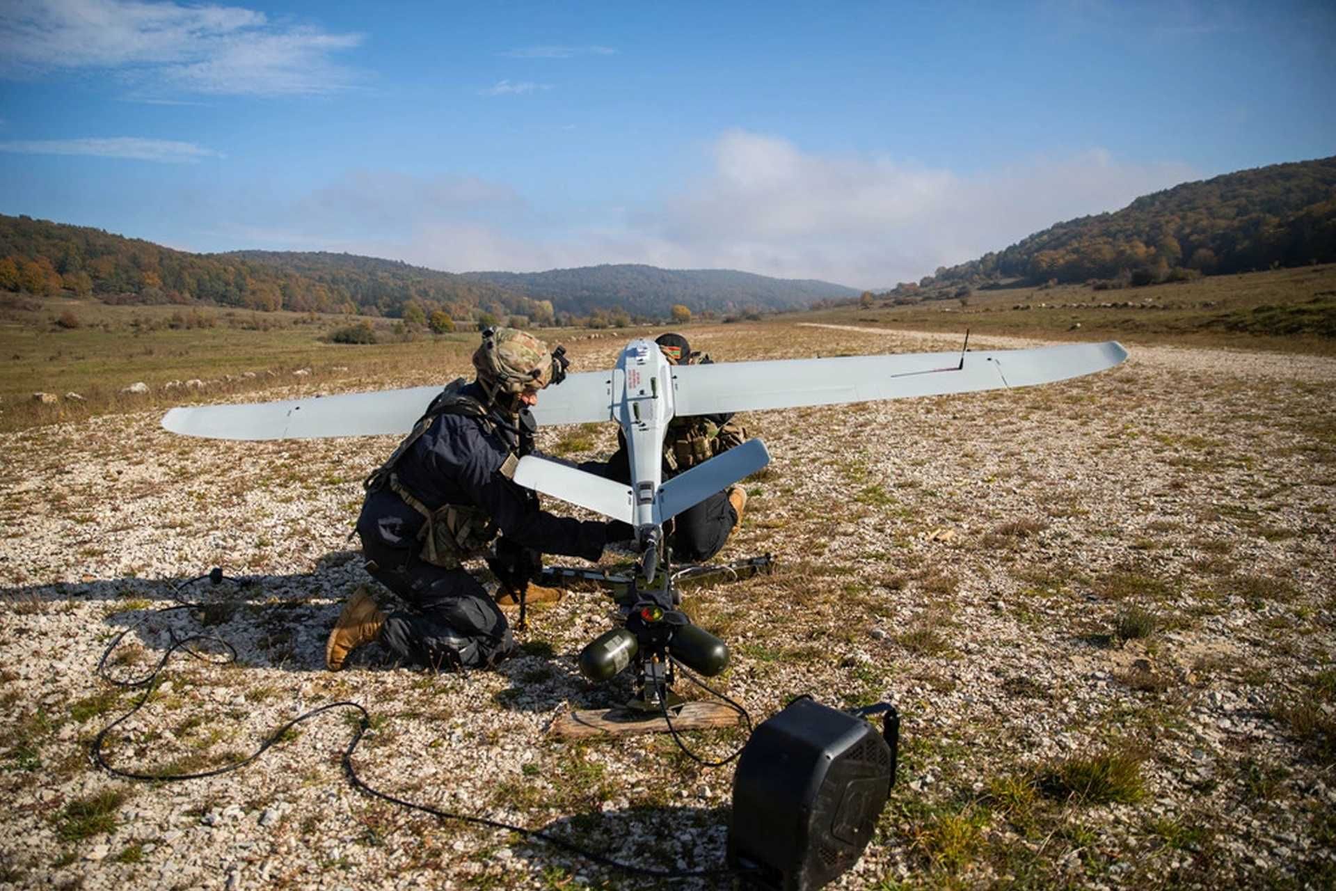Developed by U&C UAS in the Czech Republic using heritage designs from Ukraine’s DeViRo Leleka series, the STORK LR features catapult launch, belly-landing recovery, a range of up to 135 kilometers, and up to 5.5 hours of flight endurance. (Picture source: U.S. Army)