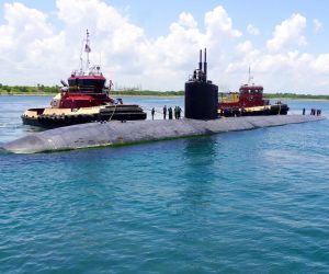 The USS Albany was the last U.S. submarine built using the traditional keel-up construction method and the last launched down a shipway before modular construction became standard. (Picture source: US Navy)