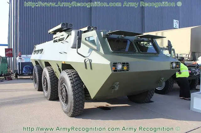 At AAD 2012, the Africa Aerospace and Defence Exhibition, the Chinese Company Poly Technologies shows its latest generation of wheeled armoured vehicle personnel carrier CS/VN4 that is marketed for the international military and security market.