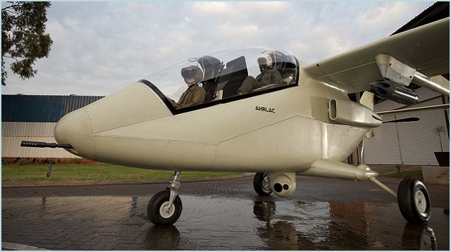 AHRLAC is a compact twin-boom single-engine surveillance and light strike aircraft with a tandem-seated crew of two.