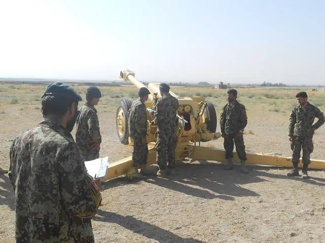 An Afghan National Army D-30 122mm howitzer section chief assigned to 4th Kandak, 2nd Brigade, 203rd Corps, prepares his section for dry fire mission certification, near Zarghun Shahr, Afghanistan, July 27, 2013.