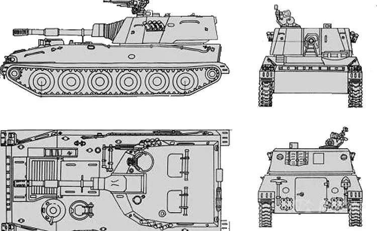 PLZ89 Type 89 122mm tracked self propelled howitzer China Chinese army defense industry line drawing blueprint 001