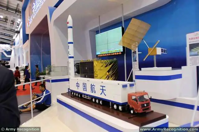 The China Aerospace Science and Industry Corp. (CASIC) unveils its new FT-1 solid launch vehicle for small satellite at AirShow China 2014. A civilian long-chassis truck is used to transport a 20-meter-long rocket, which can be erected into vertical position at the rear of the vehicle.