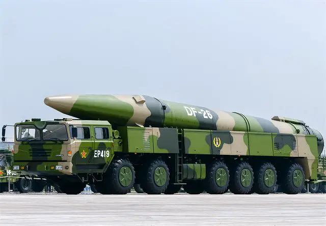 The DF-26 is based on the DF-21 missile and has range of about 3,500 - 4,000 km is roughly the distance required for China to take out the US island territory and strategic naval base. 