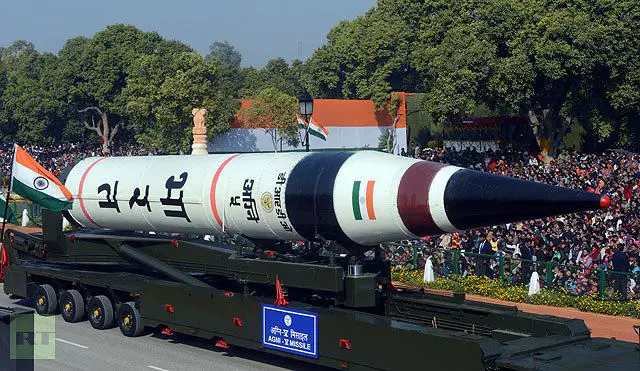 India displayed its military strength on Saturday, January 26, 2013, while holding the 64th Republic Day parade in the capital, showing its new Agni-V intercontinental missile which is capable of striking targets some 6,000 km away. The highlight of the 100-minute parade was the nuclear-capable Agni-V ballistic missile, developed by the Defense Research and Development Organization.