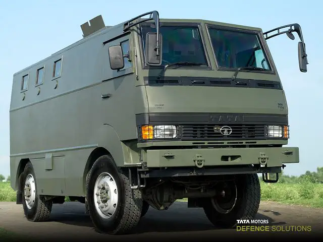 At the Defence Exhibition 2012, the Defence Company of India Tata Motors presents the Tata Mobile Bunker, a new concept of armoured personnel carrier based on the Tata LPA 713, 4-wheel drive platform. The vehicle is protected against gunfire, corresponding to ballistic protection of NIJ Level III.