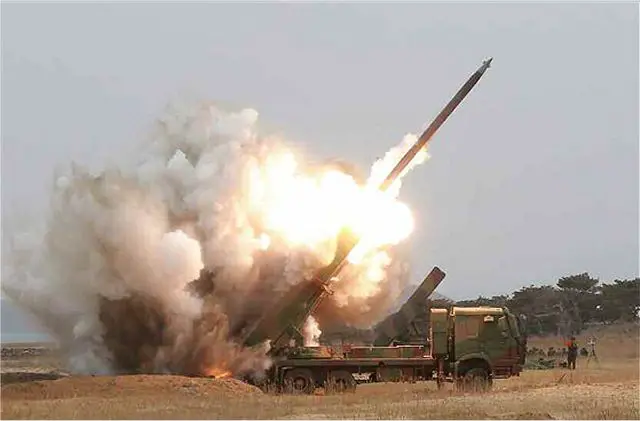 MLRS 300mm Multiple Launch Rocket System with GPS guided warhead North Korea Korean army military equipment 640 001