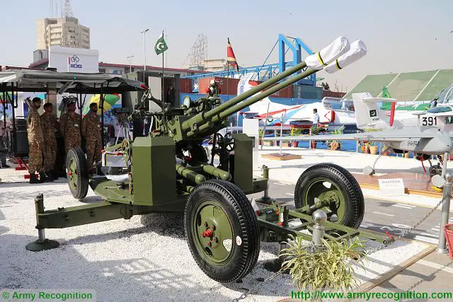 Pakistani army air defense forces use now an upgrade version of the Chinese-made twin-barreled 37mm anti-aircraft guns which can work in fully autonomous mode connected to laser aiming and trajectory ballistic computer. 
