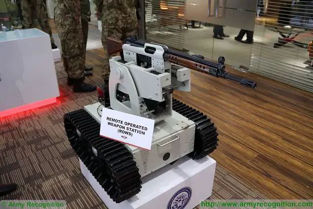 Pakistan Ordnance Factories (POF) is the largest defence industrial complex under the Pakistani Ministry of Defence Production, producing conventional arms and ammo to international standards. At IDEAS 2016, POF presents a new tracked Unmanned Ground Vehicle called ROWS for Remote Operated Weapon Station. 