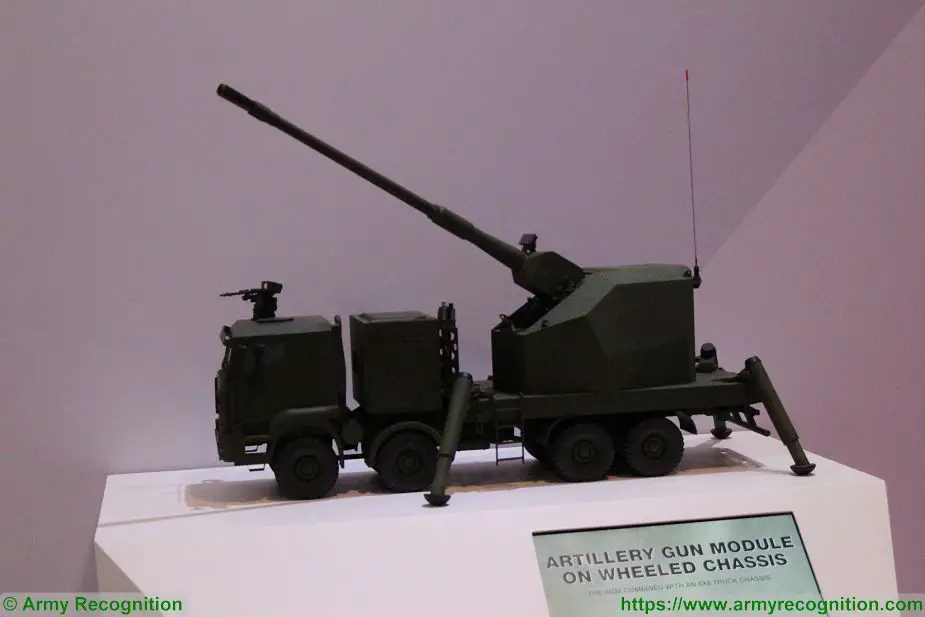 New KMW 155m artillery gun module mounted on truck chassis at Singapore AirShow 2018 925 002