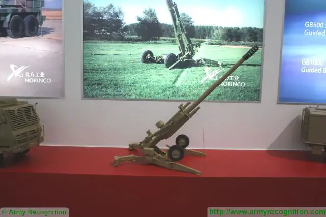 Chinese defense Company NORINCO presents its new lightweight gun-howitzer AH4 as counter part of the American-made BAE Systems M777 at the Defense and Security 2015, international exhibition in Bangkok, Thailand. This new gun system is able to fire all NATO 155mm and precision guided projectiles.