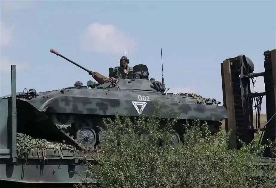 Russian Forces Deploy Armored Trains in Ukraine Protected by BMP 2 IFV Mounted on Railway Car 925 003