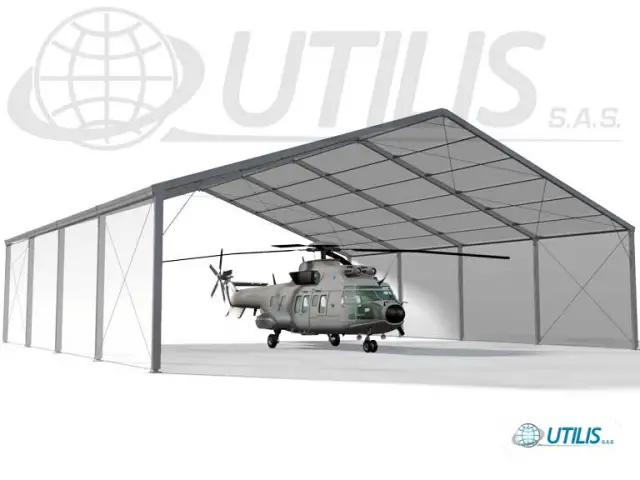 The Utilis military hangar is is suitable for extreme hot and cold climates and accepts extreme winds and snow loading, making it suitable for use within any global theatre of operation. It is primarily designed for the dehumidified-air storage of aircrafts in order to protect them from extreme weather conditions (humidity, temperature, dust, sand, etc…) and from certain environmental and climatic conditions.