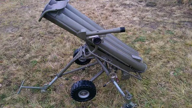 Czech Company STV manufactures anti-tank mine laying system using unguided 122mm rockets fire from containers mounted on two-wheeled carriage. The 122mm rocket is used to lay mine fields through scattering antitank mines during flight within a range from 500 m up to 3,000 m from the MV- 3 launcher site.