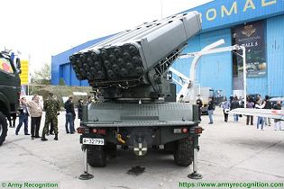 LAROM 160mm MLRS Multipl Launch Rocket System on 6x6 truck chassis Romania army rear view 002