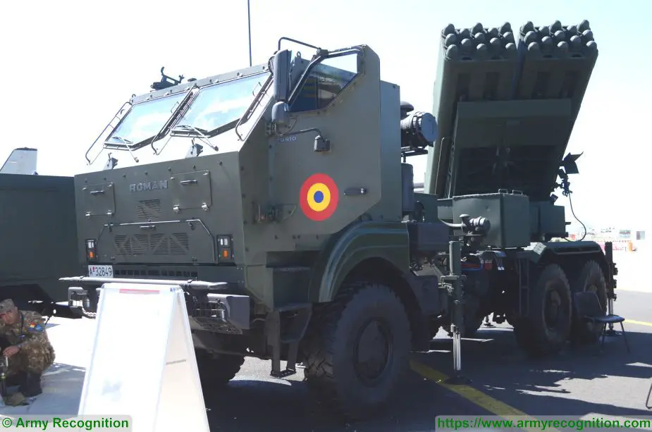 Romanian army armored and combat vehicles at BSDA 2018 defense exhibition LAROM 160mm MLRS 925 001