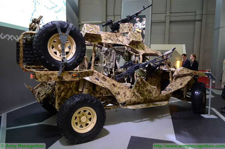 Chechnya’s special purpose force training center has presented Chaborz M-6, a new, locally manufactured, six-seat buggy at Army-2017. The M-6 is armed with 7.62mm «Pecheneg» machine gun mounted on each side of the vehicle and ne 12,7 mm «Kord» heavy machine gun mounted on the roof which has a traverse of 360°.