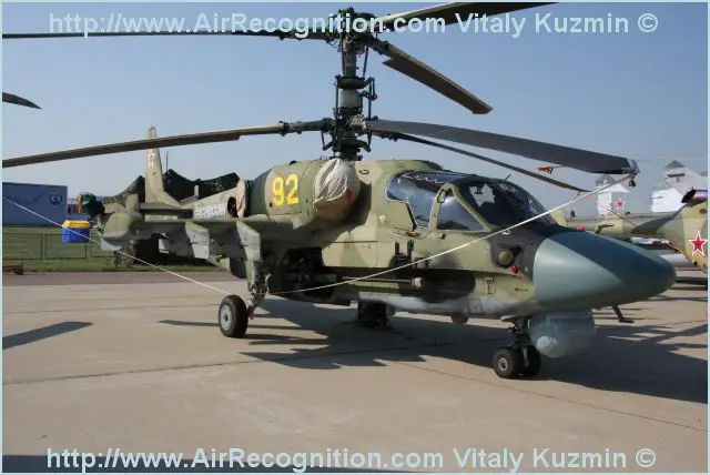 Excellent flight characteristics, ensured by coaxial rotors, and the unique manoeuvrability allow the Ka-52A helicopter to carry out fast combat manoeuvres to take a favourable attack position. Multi-function avionics enable the helicopter to fly, navigate, and fire its weapons by day and night in any season. The Ka-52A can also be employed as an airborne command post and a scout helicopter.