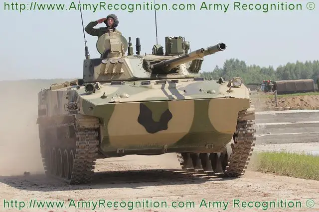 The BMD-4M is the latest generation of airborne armoured infantry fighting vehicle armed with one 100mm gun, one 30mm cannon, one anti-tank launcher AT-5 Spandrel, one 40mm grenade launcher, two 7.62mm machine guns.