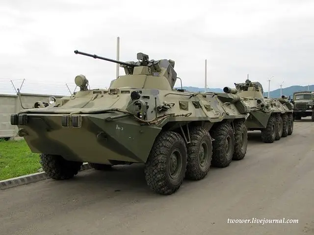 The BTR-82 wheeled armored vehicle features energy absorbing structures, a more powerful diesel engine developing 300-hp of power, crew and passengers special suspension seats, a sophisticated fire suppression system, reinforced floor protection against mines and improvised explosive devices (IEDs), higher rate of firepower, improved ballistic protection, command, increased survivability by 20 percent, reliability and mobility.