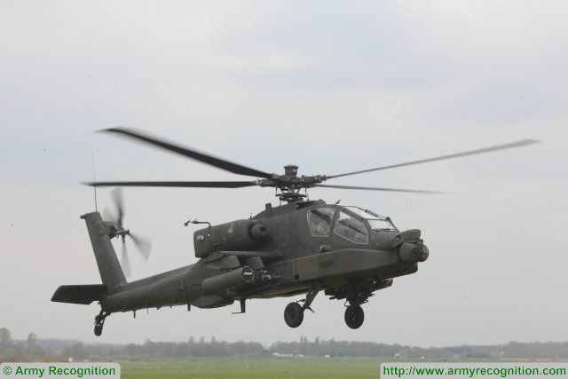 The AH-64 Apache is a four-blade, twin-engine attack helicopter with a tail wheel-type landing gear arrangement, and a tandem cockpit for a two-man crew. The AH-64 is now manufactured by the Company Boeing.