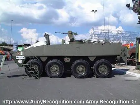 AMV patria 8x8 wheeled armoured vehicle personnel carrier Finnish Finland left side view 450 001