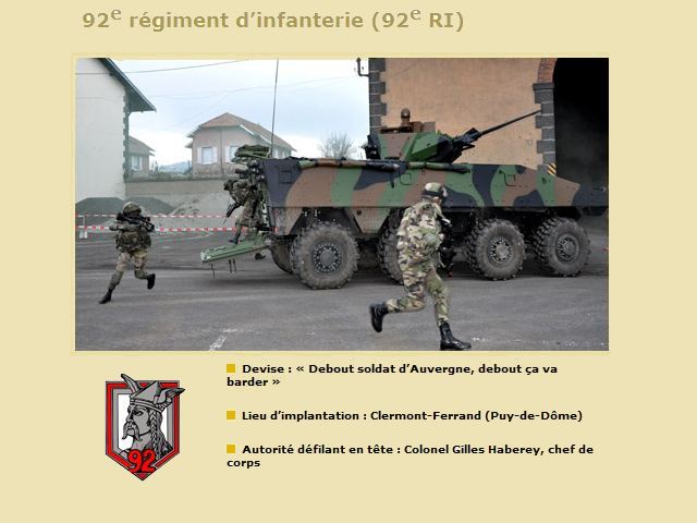 92e RI Régiment d’infanterie photos images France French army land ground forces 14 july 2010 parade bastille day military equipment vehicle armoured intelligence information description technical data sheet France armée française forces terrestres équipements parade militaires armes véhicules blindés information description renseignement fiche technique photos images fête nationale 14 juillet 2010