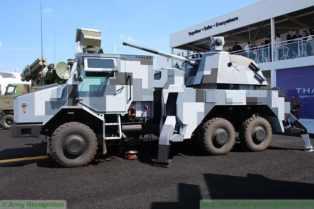The RAPIDFire mobile gun system is a short-range air defense system based on a 6x6 military truck chassis fitted with CTA turret armed with a 40mm automatic cannon. The system can detect a fighter aircraft at a maximum range of 30 km and a helicopter target at 15km.