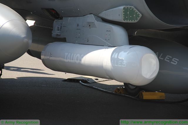 Thales introduces also its new targeting pod TALIOS at Paris Air Show 2015. The sensors packaged into Talios comprise a high-definition (HD) mid-wave infrared (MWIR) thermal imager, sourced from Sofradir, with a dual field-of-view; a combined visible and short-wave infrared (VIR/SWIR) HD TV camera and a four-laser suite of rangefinder, designator, spot tracker and marker.