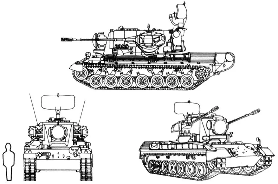 Gepard Cheetah 35mm self propelled anti aircraft tracked armored vehicle Germany line drawing 925 001
