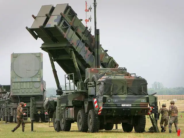 German Army launcher vehicle of PATRIOT surface to air missile system at military training in Germany.