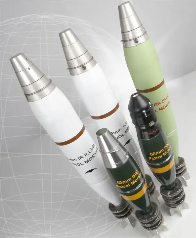 Rheinmetall indirect fire products on display at FIDAE 2012 will be its new family of 60mm mortar ammunition. Optimized for insensitivity, it meets or exceeds STANAG 4439 norms, and encompasses service and practice ammunition, including insensitive high explosive (IHE), high explosive (HE), three types of smoke/obscurant (WP, RP multispectral and TTC) as well as illumination rounds (visible and infra red).