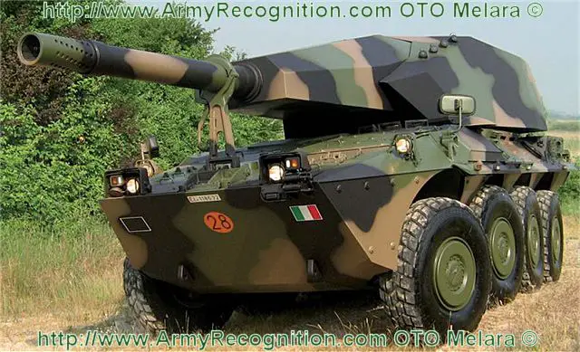 The Centauro 155/39 artillery system is based on a modified Centauro wheeled tank destroyer chassis. 